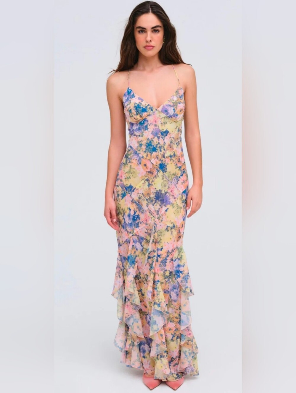 For Love & Lemons Pink Elea Floral Maxi Ruffle Dress - Picture 5 of 13